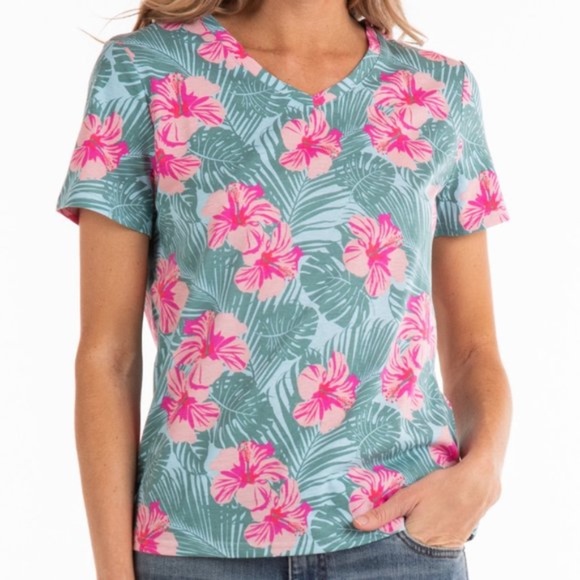 FRESH PRODUCE Hibiscus Bush V-Neck Tee - Picture 1 of 2
